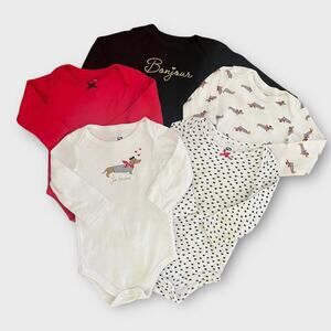 Hudson Baby Infant Girl Cotton Bodysuits 5-Pack – Bonjour, Size 9-12M